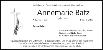 Anzeige von Annemarie Batz von MGO