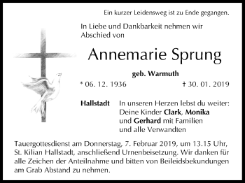 Anzeige von Annemarie Sprung von MGO