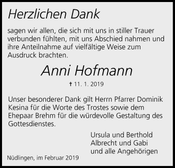 Anzeige von Anni Hofmann von MGO