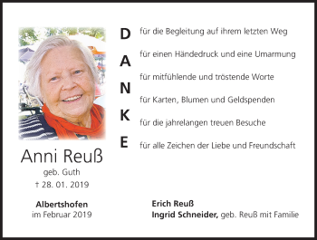 Anzeige von Anni Reuß von MGO