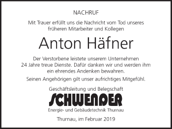 Anzeige von Anton Häfner von MGO