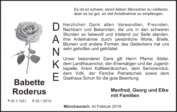 Anzeige von Babette Roderus von MGO