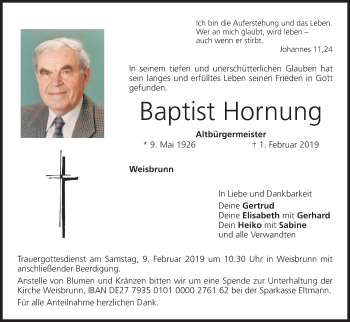 Anzeige von Baptist Hornung von MGO