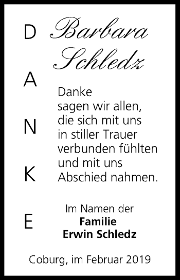 Anzeige von Barbara Schledz von MGO