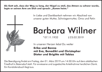 Anzeige von Barbara Willner von MGO