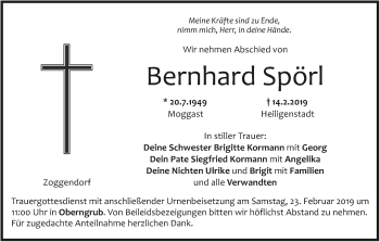 Anzeige von Bernhard Spörl von MGO