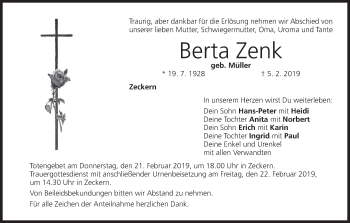 Anzeige von Berta Zenk von MGO