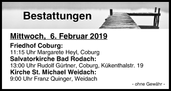 Anzeige von Bestattungen vom 06.02.2019 von MGO
