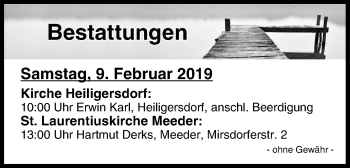 Anzeige von Bestattungen vom 09.02.2019 von MGO