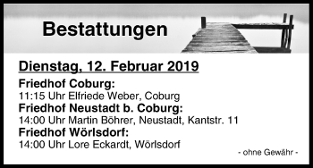 Anzeige von Bestattungen vom 12.02.2019 von MGO
