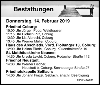 Anzeige von Bestattungen vom 14.02.2019 von MGO