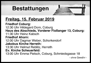 Anzeige von Bestattungen vom 15.02.2019 von MGO