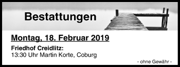 Anzeige von Bestattungen vom 18.02.2019 von MGO
