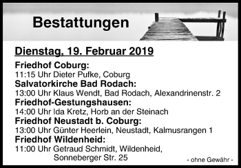 Anzeige von Bestattungen vom 19.02.2019 von MGO