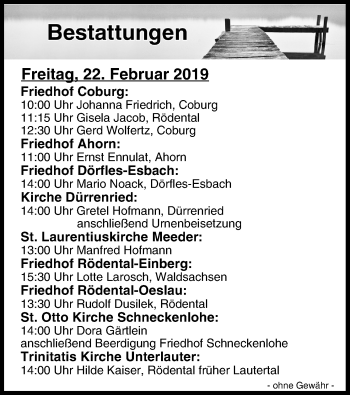 Anzeige von Bestattungen vom 22.02.2019 von MGO