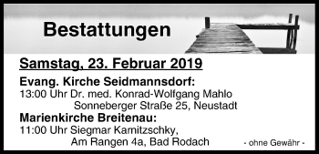 Anzeige von Bestattungen vom 23.02.2019 von MGO
