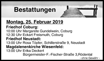 Anzeige von Bestattungen vom 25.02.2019 von MGO