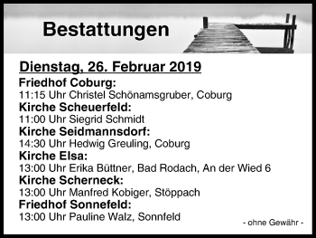 Anzeige von Bestattungen vom 26.02.2019 von MGO