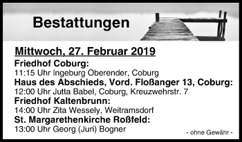 Anzeige von Bestattungen vom 27.02.2019 von MGO