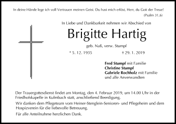 Anzeige von Brigitte Hartig von MGO