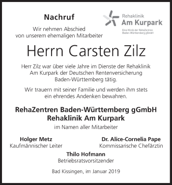 Anzeige von Carsten Zilz von MGO