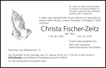 Anzeige von Christa Fischer-Zeitz von MGO