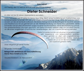 Anzeige von Dieter Schneider von MGO