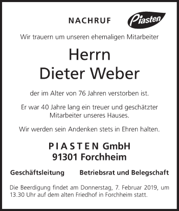 Anzeige von Dieter Weber von MGO