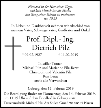 Anzeige von Dietrich Pilz von MGO