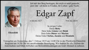 Anzeige von Edgar Zapf von MGO