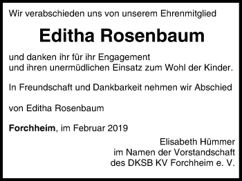 Anzeige von Editha Rosenbaum von MGO