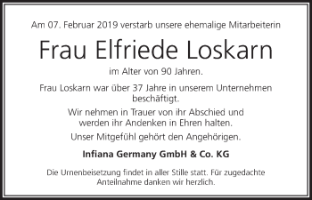 Anzeige von Elfriede Loskarn von MGO