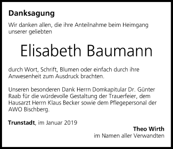 Anzeige von Elisabeth Baumann von MGO