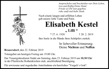 Anzeige von Elisabeth Kestel von MGO