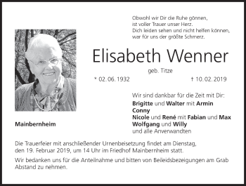 Anzeige von Elisabeth Wenner von MGO