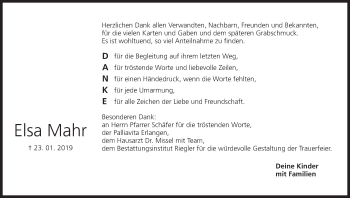Anzeige von Elsa Mahr von MGO