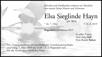 Anzeige von Elsa Sieglinde Hayn von MGO