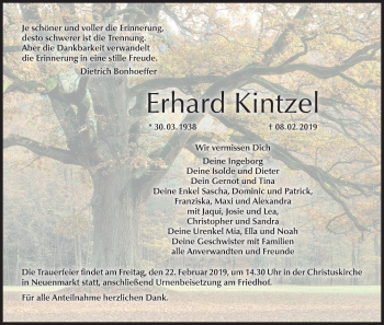 Anzeige von Erhard Kintzel von MGO