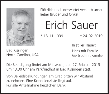 Anzeige von Erich Sauer von MGO