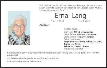 Anzeige von Erna Lang von MGO