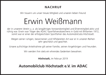 Anzeige von Erwin Weißmann von MGO