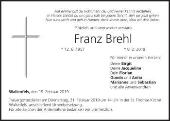 Anzeige von Franz Brehl von MGO