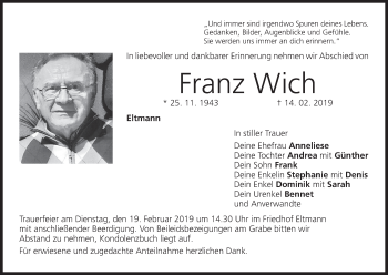 Anzeige von Franz Wich von MGO