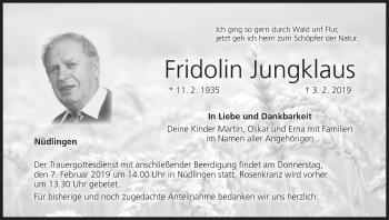 Anzeige von Fridolin Jungklaus von MGO