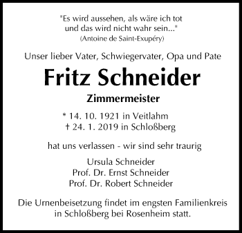 Anzeige von Fritz Schneider von MGO