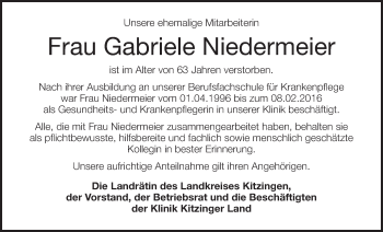 Anzeige von Gabriele Niedermeier von MGO