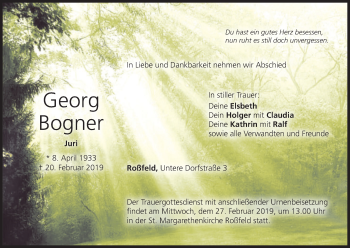 Anzeige von Georg Bogner von MGO