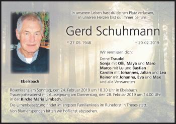 Anzeige von Gerd Schuhmann von MGO