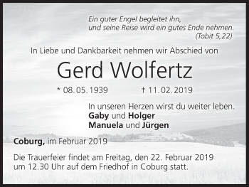 Anzeige von Gerd Wolfertz von MGO