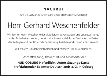 Anzeige von Gerhard Weschenfelder von MGO